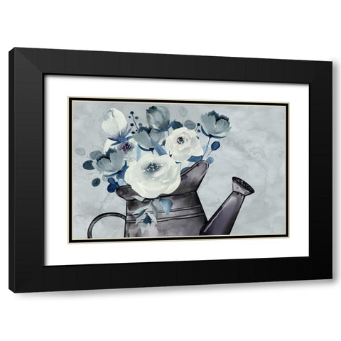 Gray Floral Black Modern Wood Framed Art Print with Double Matting by ND Art