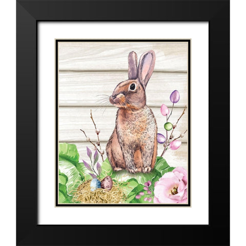 Easter Bunny Black Modern Wood Framed Art Print with Double Matting by ND Art