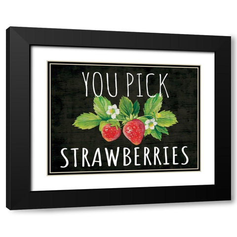You Pick Strawberries Black Modern Wood Framed Art Print with Double Matting by ND Art