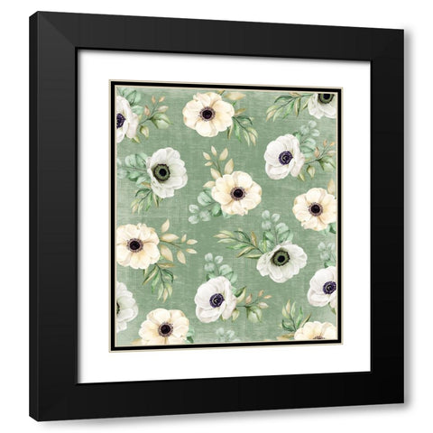 Wedding Flower Pattern Black Modern Wood Framed Art Print with Double Matting by ND Art