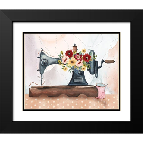 Antique Sewing Machine Black Modern Wood Framed Art Print with Double Matting by ND Art