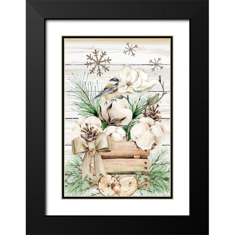 Winter Chickadee Black Modern Wood Framed Art Print with Double Matting by ND Art