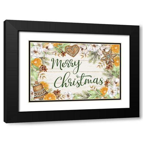Merry Christmas Black Modern Wood Framed Art Print with Double Matting by ND Art