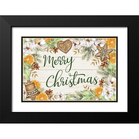 Merry Christmas Black Modern Wood Framed Art Print with Double Matting by ND Art