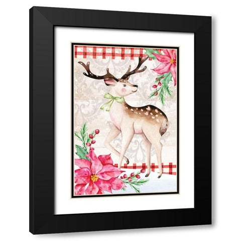Rustic Reindeer Black Modern Wood Framed Art Print with Double Matting by ND Art