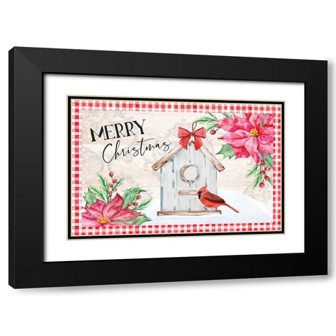 Merry Christmas Black Modern Wood Framed Art Print with Double Matting by ND Art