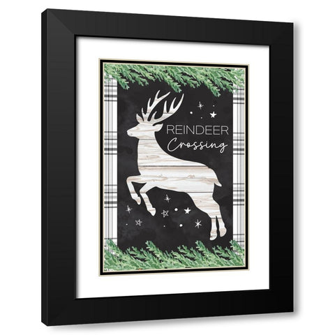 Reindeer Crossing Black Modern Wood Framed Art Print with Double Matting by ND Art