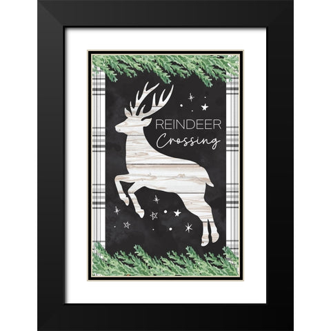 Reindeer Crossing Black Modern Wood Framed Art Print with Double Matting by ND Art
