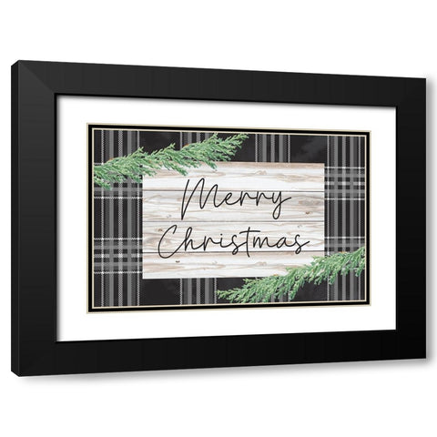 Merry Christmas Black Modern Wood Framed Art Print with Double Matting by ND Art