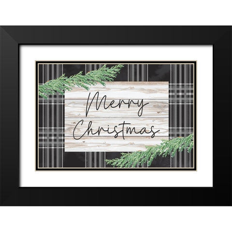 Merry Christmas Black Modern Wood Framed Art Print with Double Matting by ND Art
