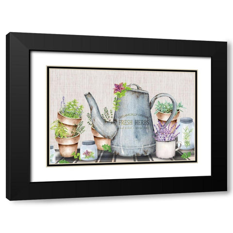 Herbal Teal Black Modern Wood Framed Art Print with Double Matting by ND Art