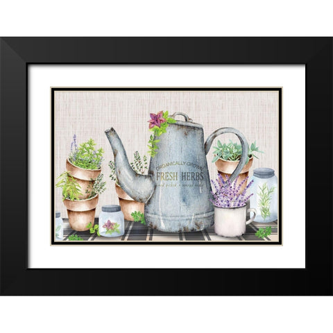 Herbal Teal Black Modern Wood Framed Art Print with Double Matting by ND Art