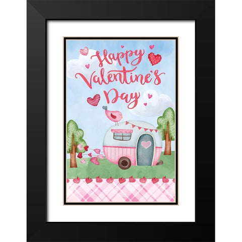 Happy Valentines Day Black Modern Wood Framed Art Print with Double Matting by ND Art