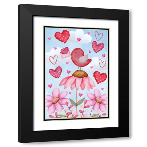 Valentines Birds Black Modern Wood Framed Art Print with Double Matting by ND Art