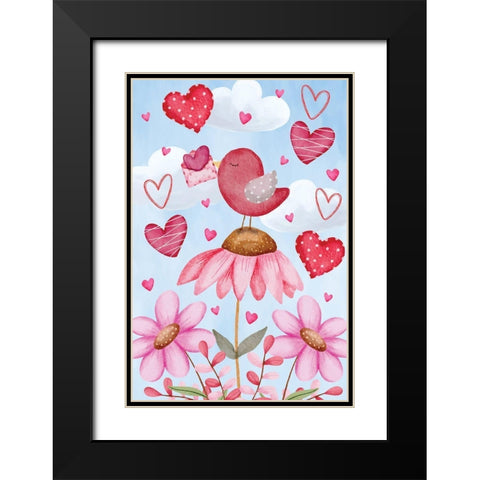 Valentines Birds Black Modern Wood Framed Art Print with Double Matting by ND Art