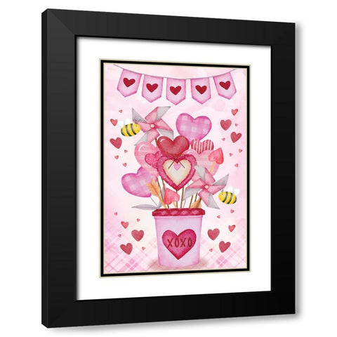 Bee My Valentines Black Modern Wood Framed Art Print with Double Matting by ND Art
