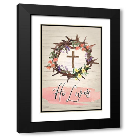 He Lives Black Modern Wood Framed Art Print with Double Matting by ND Art