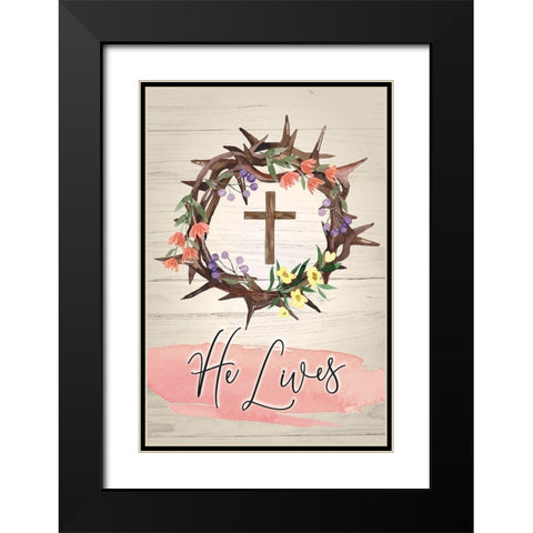 He Lives Black Modern Wood Framed Art Print with Double Matting by ND Art