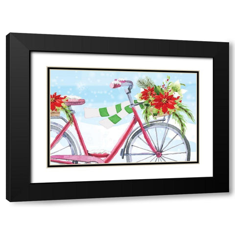 Christmas Bike Black Modern Wood Framed Art Print with Double Matting by ND Art