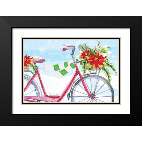 Christmas Bike Black Modern Wood Framed Art Print with Double Matting by ND Art