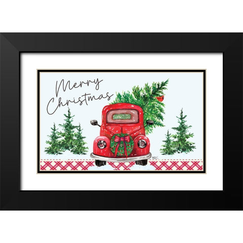 Merry Christmas Black Modern Wood Framed Art Print with Double Matting by ND Art