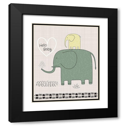 Hello Baby Elephant Black Modern Wood Framed Art Print with Double Matting by ND Art