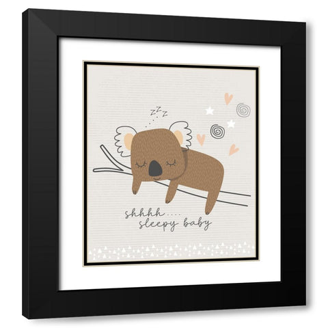 Sleepy Baby Koala Black Modern Wood Framed Art Print with Double Matting by ND Art