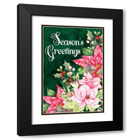Seasons Greetings Black Modern Wood Framed Art Print with Double Matting by ND Art