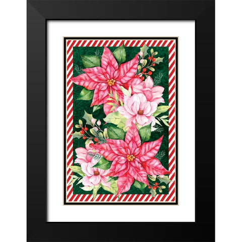 Poinsettias Black Modern Wood Framed Art Print with Double Matting by ND Art