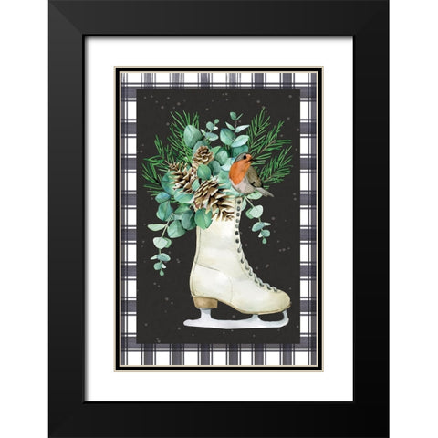 Ice Skate Black Modern Wood Framed Art Print with Double Matting by ND Art