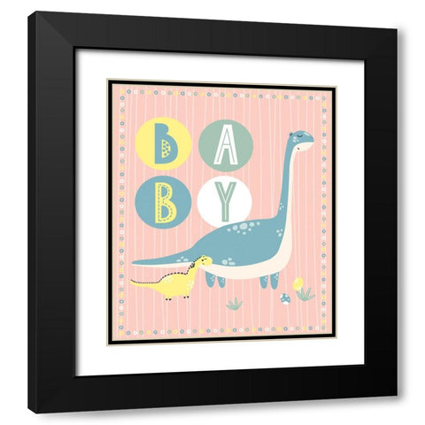 Baby Dino Black Modern Wood Framed Art Print with Double Matting by ND Art