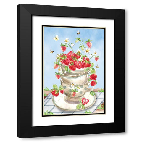 Strawberries Black Modern Wood Framed Art Print with Double Matting by ND Art
