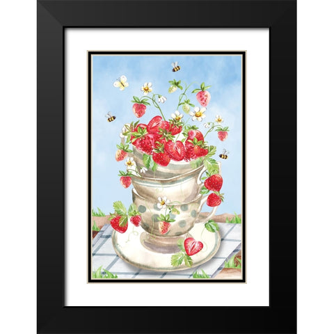 Strawberries Black Modern Wood Framed Art Print with Double Matting by ND Art
