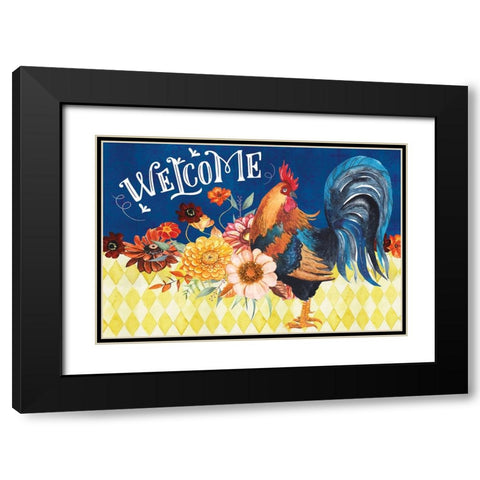 Welcome Rooster Black Modern Wood Framed Art Print with Double Matting by ND Art