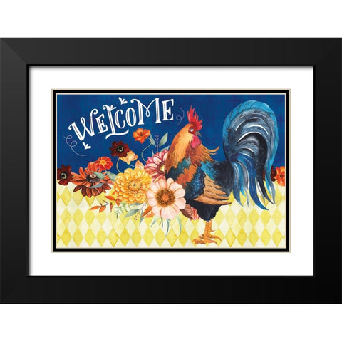 Welcome Rooster Black Modern Wood Framed Art Print with Double Matting by ND Art