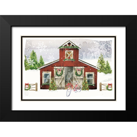 Country Christmas Barn II Black Modern Wood Framed Art Print with Double Matting by ND Art