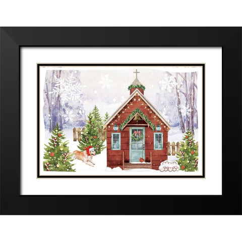 Country Christmas Church II Black Modern Wood Framed Art Print with Double Matting by ND Art