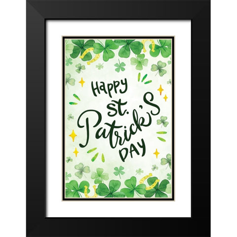 Happy St. Patricks Day Black Modern Wood Framed Art Print with Double Matting by ND Art
