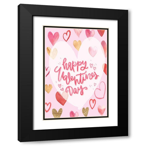Happy Valentines Day Black Modern Wood Framed Art Print with Double Matting by ND Art