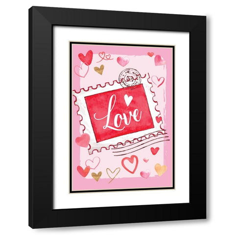 Valentine Stamp Black Modern Wood Framed Art Print with Double Matting by ND Art