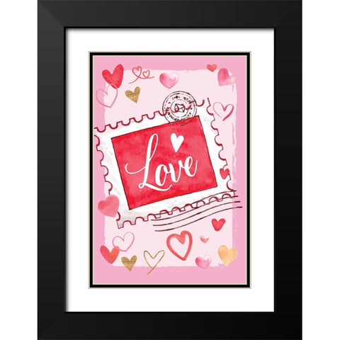 Valentine Stamp Black Modern Wood Framed Art Print with Double Matting by ND Art