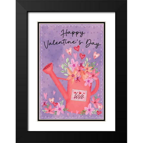 Happy Valentines Day Black Modern Wood Framed Art Print with Double Matting by ND Art