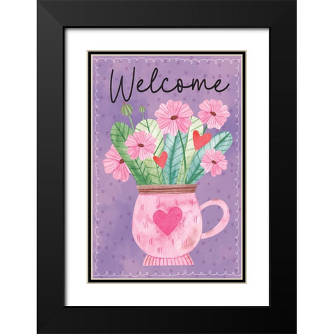 Welcome Flowers Black Modern Wood Framed Art Print with Double Matting by ND Art