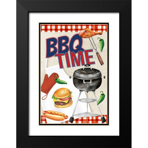 BBQ Time Black Modern Wood Framed Art Print with Double Matting by ND Art