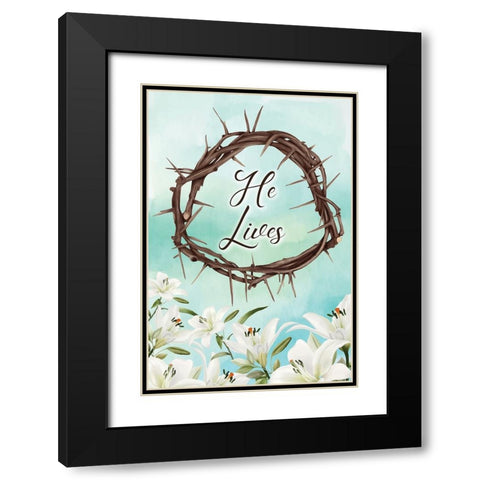 He Lives Black Modern Wood Framed Art Print with Double Matting by ND Art