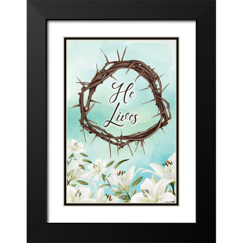He Lives Black Modern Wood Framed Art Print with Double Matting by ND Art
