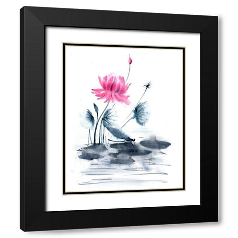 Pink Flower and a Lily Pad Black Modern Wood Framed Art Print with Double Matting by Shefranov, Olga
