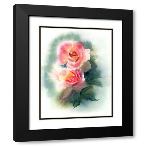 Peach Rose Black Modern Wood Framed Art Print with Double Matting by Shefranov, Olga