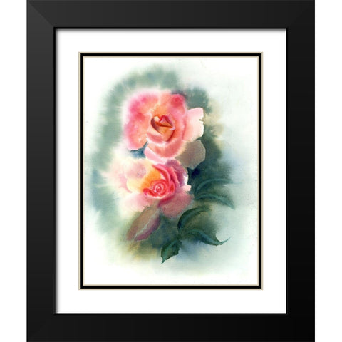 Peach Rose Black Modern Wood Framed Art Print with Double Matting by Shefranov, Olga