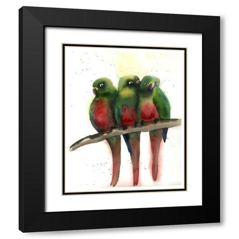 Green Parrots Black Modern Wood Framed Art Print with Double Matting by Shefranov, Olga